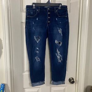 KanCan Dark Blue Distressed Ankle Jeans